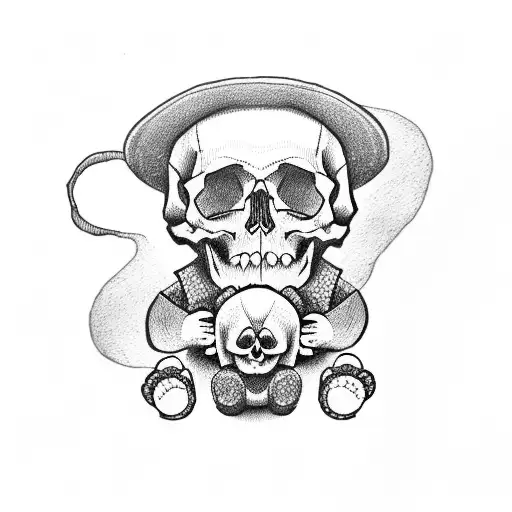 Skull With Teddy Bear In Graduation Cap