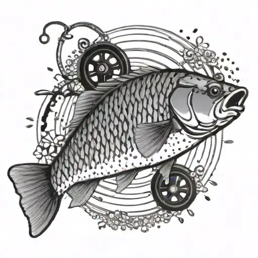 A Serene Scene Of Carp Fishing With A Cinema Reel Incorporated Into The Design