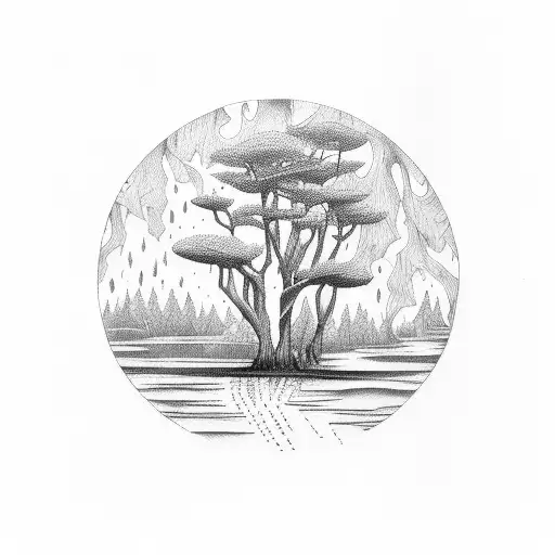 Forest With Water In Red