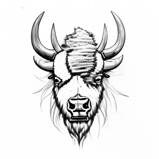 The Face Of A Bison With One Side Being Live And The Other Half Being A Skull