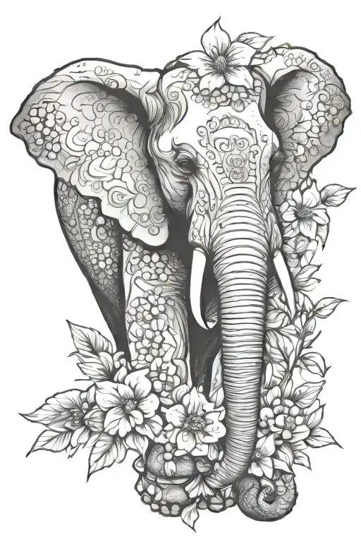 Elephant And Flowers Intertwined