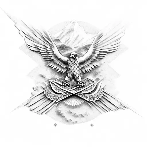 Albanian Eagle Mixed With Mountains