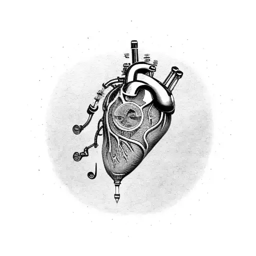 A Mechanical Heart With Music Notes As The Veins