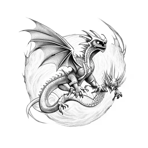 A Dragon And An Owl Engaged In An Enchanting Aerial Battle