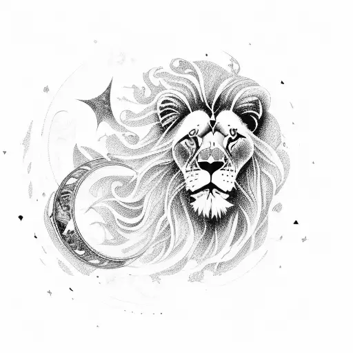 A Lion Playing A Musical Instrument In A Galaxy Filled With Planets