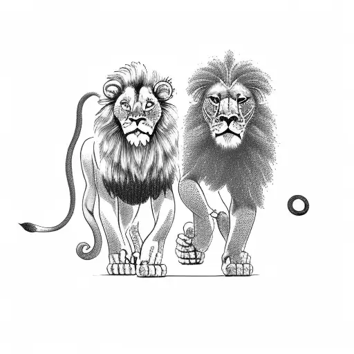 Lion And Monkey Playing On A Libra Scale