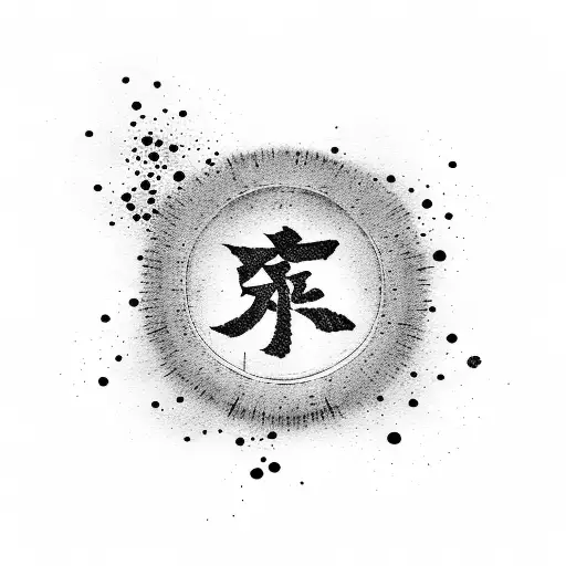 Small Kanji Symbol In Font Of Blood Splatter