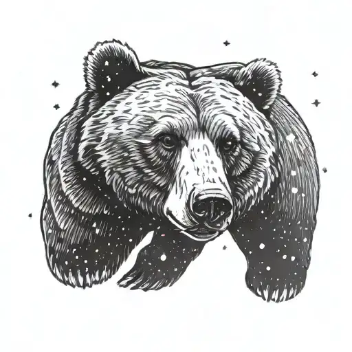 A Sketch Tattoo Of A Bear Looking At The Stars In The Night Sky