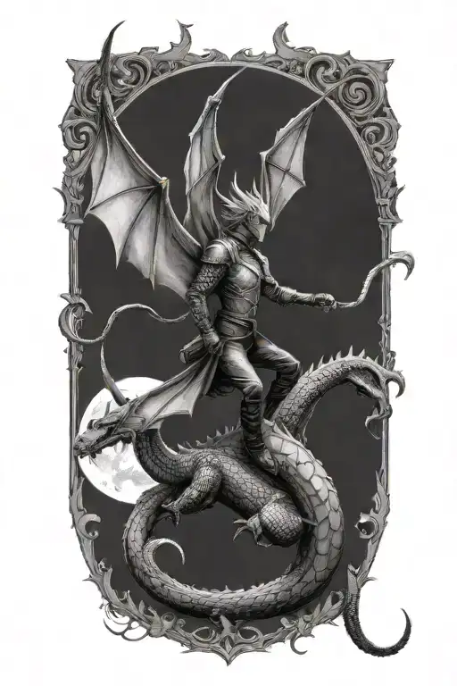 Create A Tattoo Design Of Emilio Riding A Dragon Inspired By Brandon Sanderson's Dragons