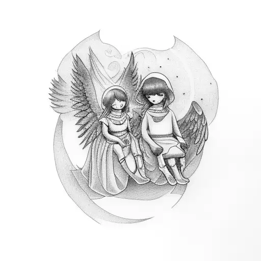 Kid And An Angel Sitting Down Next To Eachother