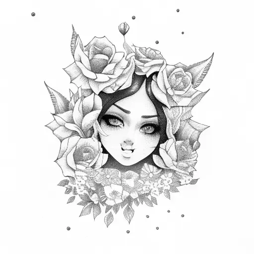 Bock Girl Sitting On Flowers With Moon