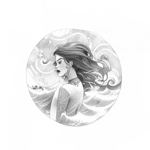 Women From Behind With Ocean Waves And Stars