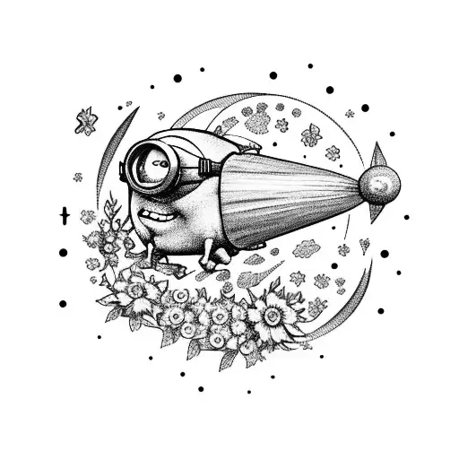 Minion Riding A Rocket Ship Surrounded By A Galaxy Of Blooming Flowers