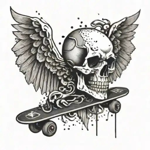 A Skull With Wings Shredding On A Skateboard Ramp