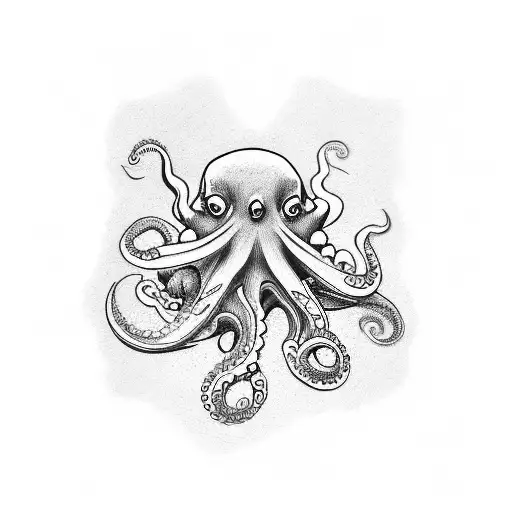 A Tattoo For My Arm Of An Octopus With The Colours Blue Red And White Cartoon Style