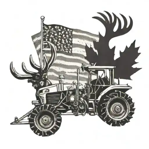 Tractor Turning The Earth With A Plow And Opening New Land With A Caribou And Canadian Flag