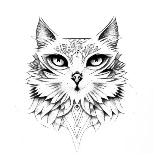 White Cat With An Owl