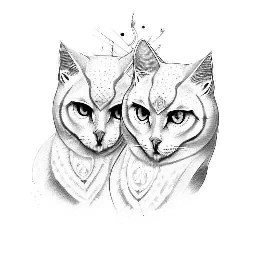 Two White Cats And An Owl