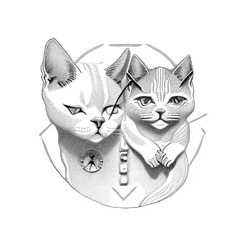 Two White Cats And A Clock