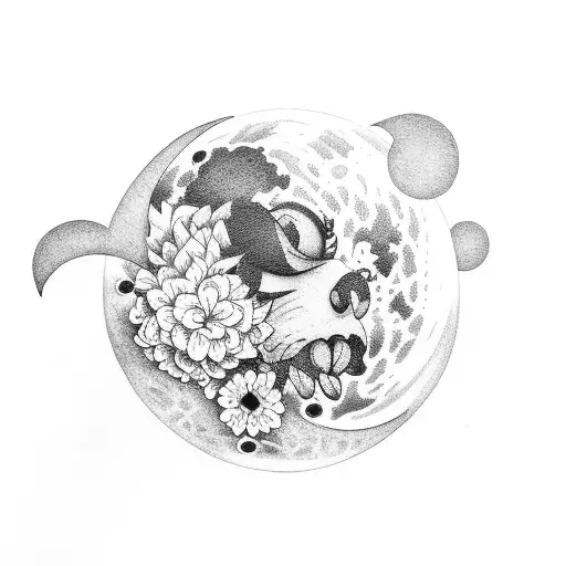 Moon With Flowers And Creatures