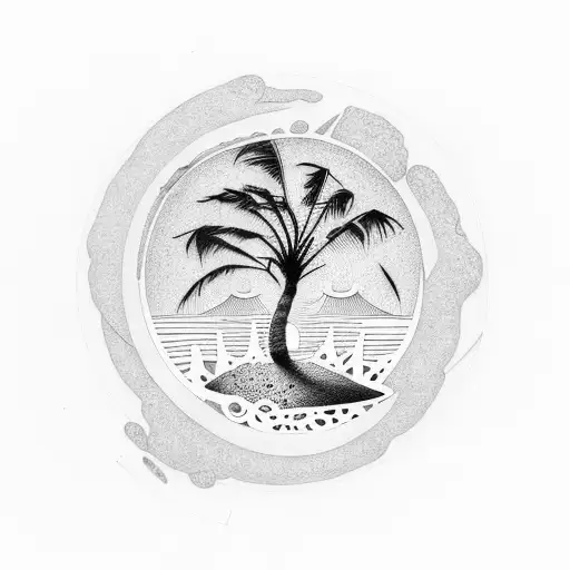 Palm Tree With Rings Under That Have Symbols About Life