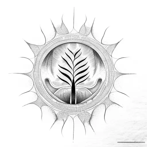 Palm Tree With Rings Below It That Have Symbols About Life