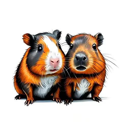Guinea Pig And Capybara As Friends Sitting