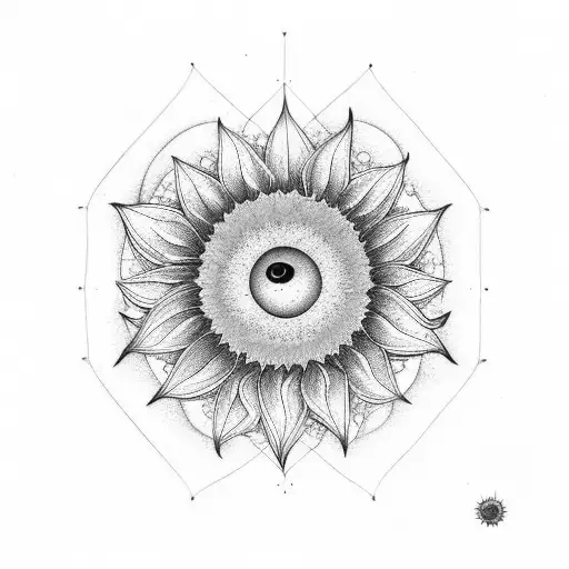 A Sunflower And Moon Intertwined To Create A Unique Celestial Design
