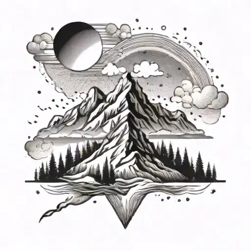 A Tattoo Design Symbolizing Moving Forward And Resilience With A Mountain And Sun Motif