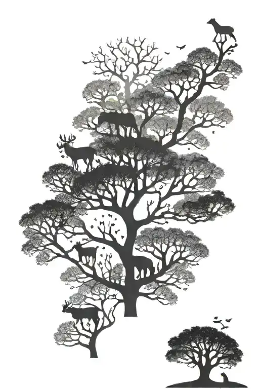 Silhouette Tree With Wild Animals Hidden Within