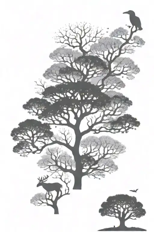 Silhouette Tree With Wild Animals Hidden Within