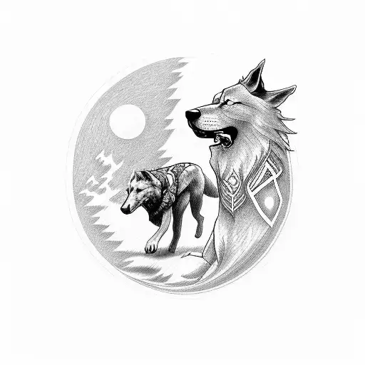 Pictish Standing Stones Forming A Backdrop For A Wolf Biker Racing Through The Landscape