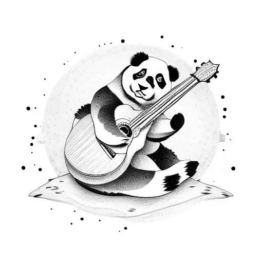 A Panda Playing A Guitar Surrounded By Baby Seals