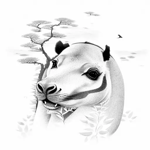 A Serene Scene Of A Horse Galloping Through A Field Of Pandas And Baby Seals