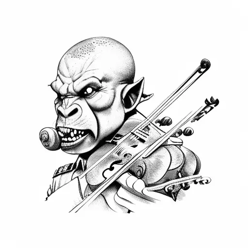 An Orc In A Russian Military Uniform Plays The Violin