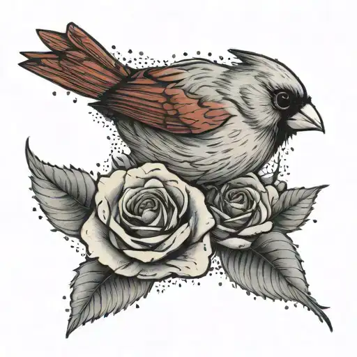 A Cardinal Perched On A Blooming Rose In A Serene Forest Setting