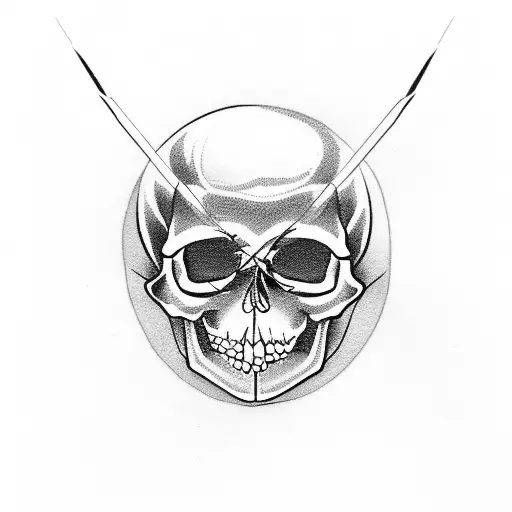 Pin-up Laying On A Skull