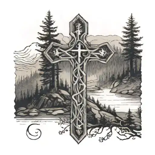 An Intricate Catholic Cross Intertwined With Hiking Trails