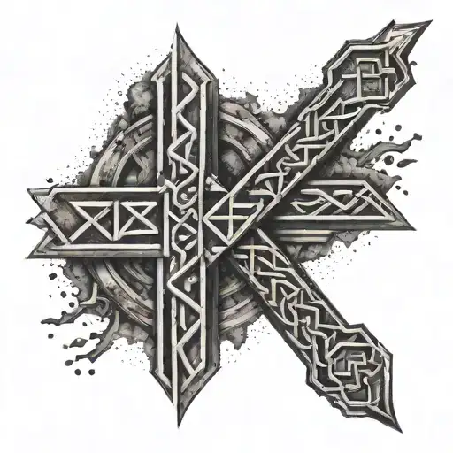 Combine Elements Of Catholic Religious Art With Viking Runes In A Dotwork Style