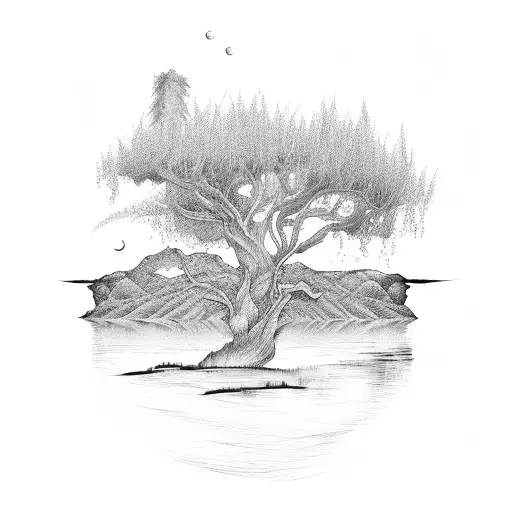 Willow Tree And A River