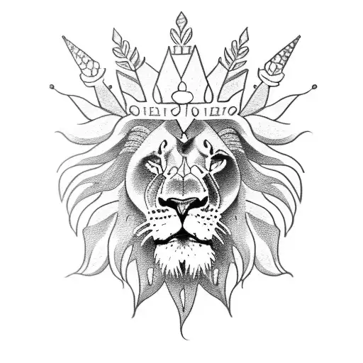 Lion With Thorn Crown And Flowers Around Him