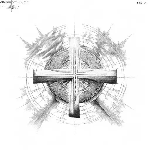 Christian Cross Surrounded By A Lush Forest Scene With Hidden Musical Notes