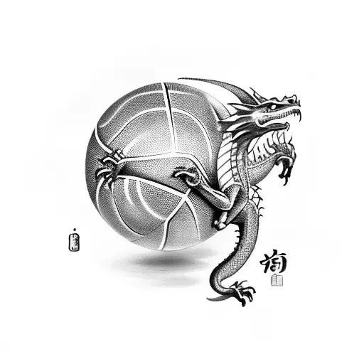 Dragon Holding A Basketball Wearing A Brazil Flag And With The Name Carlos Written In Japanese