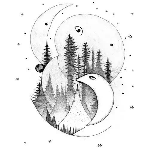 Night Moon And Forest