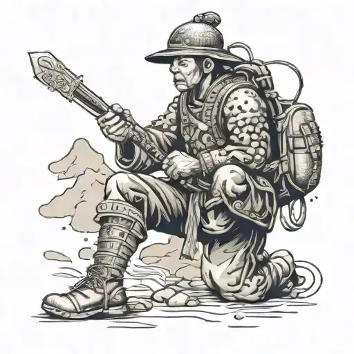 A Traditional Japanese Martial Arts Warrior With A Backpack And Hiking Boots