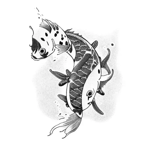 Black Koi Fish And In The Background A Japanese Dragon