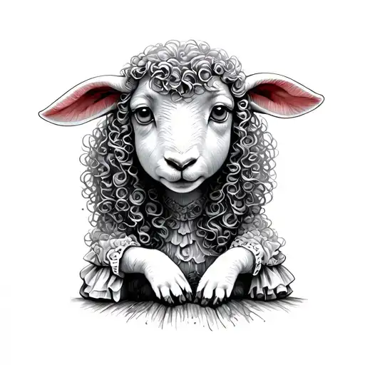 Little Sad Lamb On Hand Curly Woman In Dress