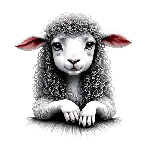 Little Sad Lamb On Hand Curly Woman In Dress