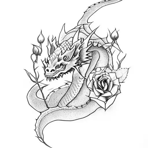 Dragon In The Dark With Roses