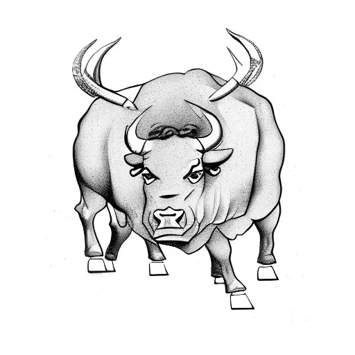 Angry Bull With Stocks On The Background